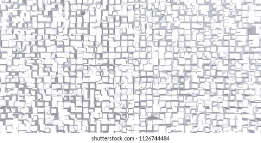 White triangles and squares alternate randomly on the surface. Vector background. Abstract mosaic.
