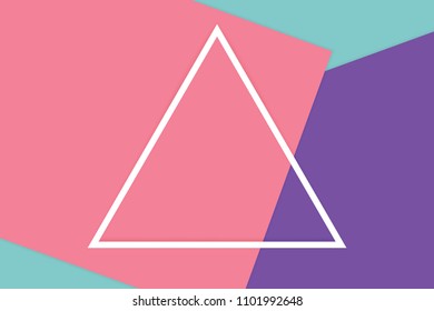 white triangular frame stroke line on pink purple soft paper pastel background, minimal flat lay style for fashionable cosmetics pastel color top view background, geometric style overlays (vector)