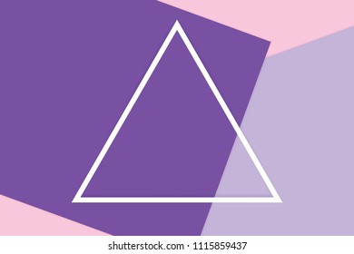 white triangular frame stroke line on purple pink soft paper pastel background, minimal flat lay style for fashionable cosmetics pastel color top view background, geometric style overlays (vector)