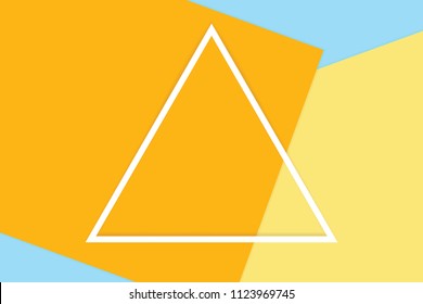 white triangular frame stroke line on yellow orange soft paper pastel background, minimal flat lay style for fashionable cosmetics pastel color top view background, geometric style overlays (vector)