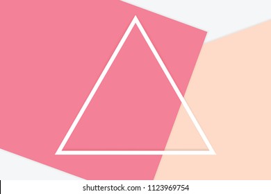 white triangular frame stroke line on pink colorful soft paper pastel background, minimal flat lay style fashionable cosmetics pastel color top view background, geometric style overlays (vector)