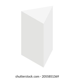 White triangular prism isometric shape. Geometric 3D symbol. Vector isolated on white