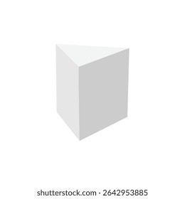 White triangular prism isometric shape. Geometric 3D symbol. Vector isolated on white . Vector Illustration . 