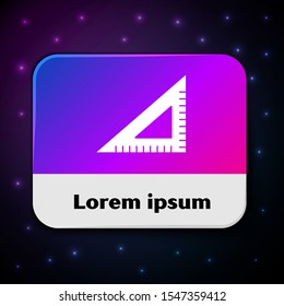 White Triangular ruler icon isolated on black background. Straightedge symbol. Geometric symbol. Rectangle color button. Vector Illustration