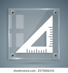 White Triangular ruler icon isolated on grey background. Straightedge symbol. Geometric symbol. Square glass panels. Vector