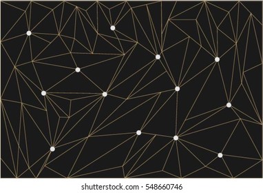 White triangulated polygons and white dots on dark grey background 