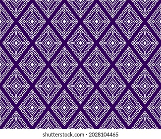 White Tribal or Ethnic Seamless Pattern on Purple Background in Symmetry Rhombus Geometric Bohemian Style for Clothing or Apparel,Embroidery,Fabric,Package Design