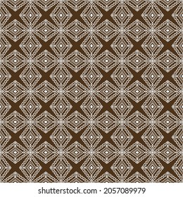 White Tribal or Native Seamless Pattern on Brown Background in Symmetry Rhombus Geometric Bohemian Style for Clothing or Apparel,Embroidery,Fabric,Package Design