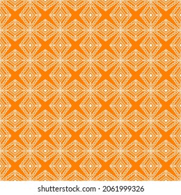 White Tribal or Native Seamless Pattern on Orange Background in Symmetry Rhombus Geometric Bohemian Style for Clothing or Apparel,Embroidery,Fabric,Package Design
