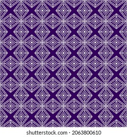 White Tribal or Native Seamless Pattern on Purple Background in Symmetry Rhombus Geometric Bohemian Style for Clothing or Apparel,Embroidery,Fabric,Package Design