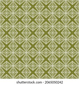 White Tribal or Native Seamless Pattern on Green Background in Symmetry Rhombus Geometric Bohemian Style for Clothing or Apparel,Embroidery,Fabric,Package Design
