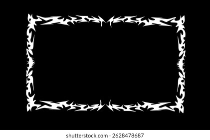 Quadro de vetor de espinho tribal branco com bordas afiadas no fundo preto. Perfeito para projetos escuros