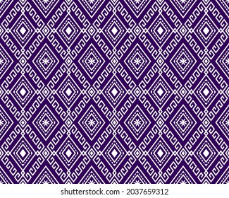 White Tribe or Ethnic Seamless Pattern on Purple Background in Symmetry Rhombus Geometric Bohemian Style for Clothing or Apparel,Embroidery,Fabric,Package Design