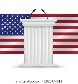 White tribune for political debate. 2020 United States presidential election. Vector illustration.