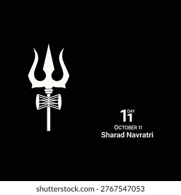 A white trident icon on a black background celebrating Sharad Navratri on October 11