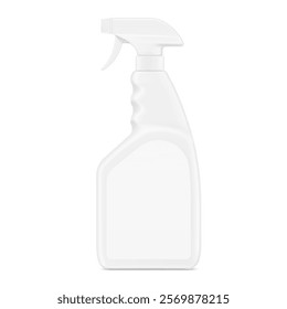 White trigger sprayer bottle. Vector illustration on white background. Perfect for easy customisation and editing your design for household, cleaning, gardening, automotive, care, etc. EPS10.