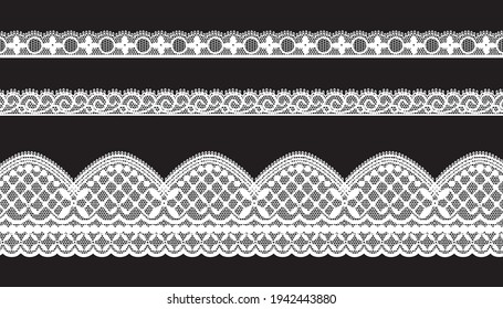 White Trim Lace Ribbon set on black background.Jacquard Mesh Lace Fabric.