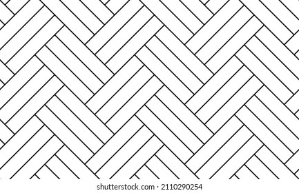 White triple herringbone parquet floor seamless pattern with diagonal panels. Vector wooden or brick wall texture. Modern interior background. Outline monochrome wallpaper.