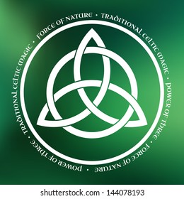 White Triquetra symbol on green abstract background