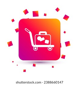 White Trolley suitcase icon isolated on white background. Traveling baggage sign. Travel luggage icon. Square color button. Vector