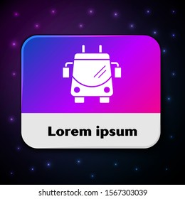 White Trolleybus icon isolated on black background. Public transportation symbol. Rectangle color button. Vector Illustration