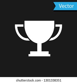 White Trophy cup icon isolated on black background. Award symbol. Champion cup icon. Vector Illustration