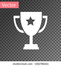 White Trophy cup icon isolated on transparent background. Award symbol. Champion cup icon. Vector Illustration