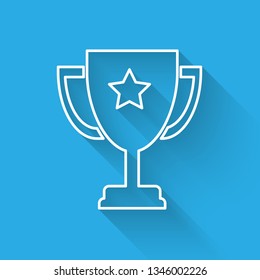 White Trophy cup icon isolated with long shadow. Award symbol. Champion cup icon. Vector Illustration