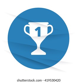 White Trophy icon label on wrinkled paper