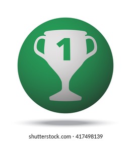 White Trophy web icon on green ball