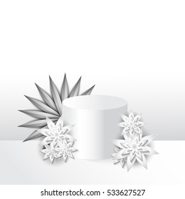 White tropic beautiful composition paper cut flowers and presentation podium