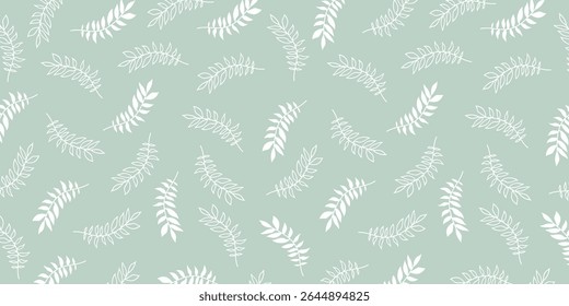 White tropical leaf seamless pattern on green background. Botanical vector design for fabric, wallpaper, eco packaging, wrapping, and natural themed decoration projects. sstkBackgrounds
