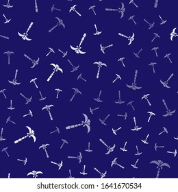 White Tropical palm tree icon isolated seamless pattern on blue background. Coconut palm tree.  Vector Illustration