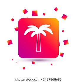 White Tropical palm tree icon isolated on white background. Coconut palm tree. Square color button. Vector