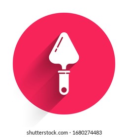 White Trowel icon isolated with long shadow. Red circle button. Vector Illustration