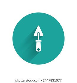White Trowel icon isolated with long shadow. Green circle button. Vector