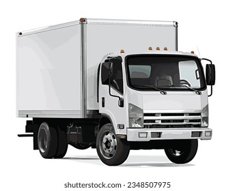 white truck art design template driver work box cargo delivery isolated 3d design vector engine lorry cartoon element modern realistic draw