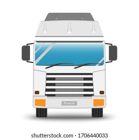 White truck front,  transportation logistics, flat vector icon