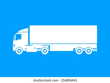 White truck icon on blue background