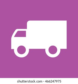 White truck icon vector illustration. Purple background