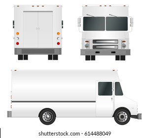 White truck template. Cargo van Vector illustration EPS 10 isolated on white background. City commercial vehicle delivery