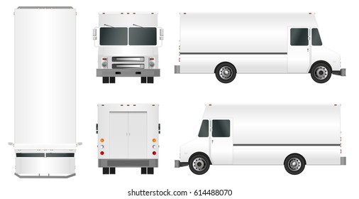 White truck template. Cargo van Vector illustration EPS 10 isolated on white background. City commercial vehicle delivery