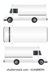White truck template. Cargo van Vector illustration EPS 10 isolated on white background. City commercial vehicle delivery