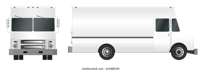 White truck template. Cargo van Vector illustration EPS 10 isolated on white background. City commercial vehicle delivery