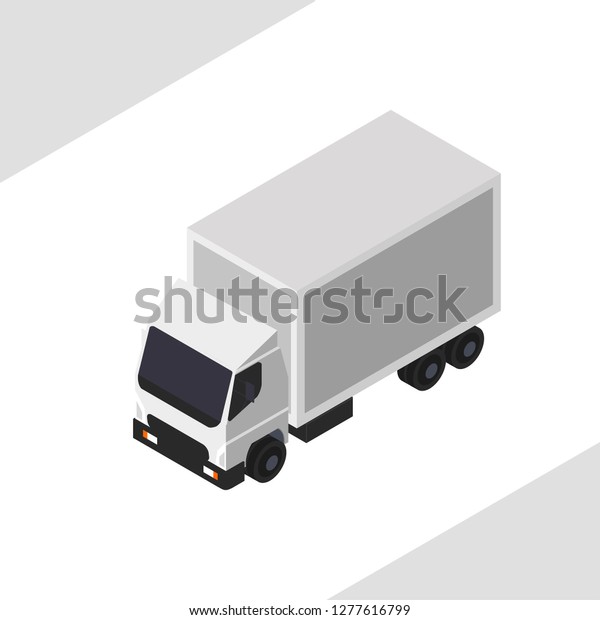 White truck in\
vector isometric\
projection.\
