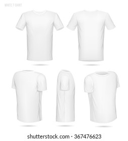 White T-shirt 5 sides (front, back, 2/4 both left and right and side view)