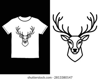 White tshirt with black deer head graphic and separate deer head illustration
