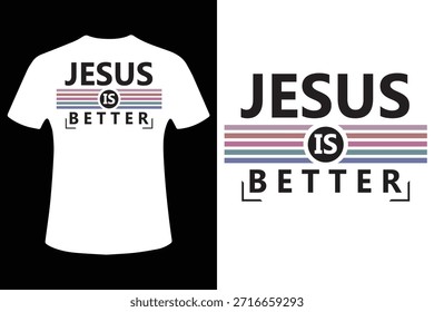 Una camiseta blanca con un diseño atrevido con el texto 'JESUS ES MEJOR' y rayas de colores sobre un fondo blanco y negro