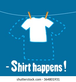White T-shirt change the size after washing and drying with idiomatic phrase. funny and simply vector design illustration on blue background