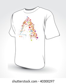 white t-shirt with  christmas background, vector illustration
